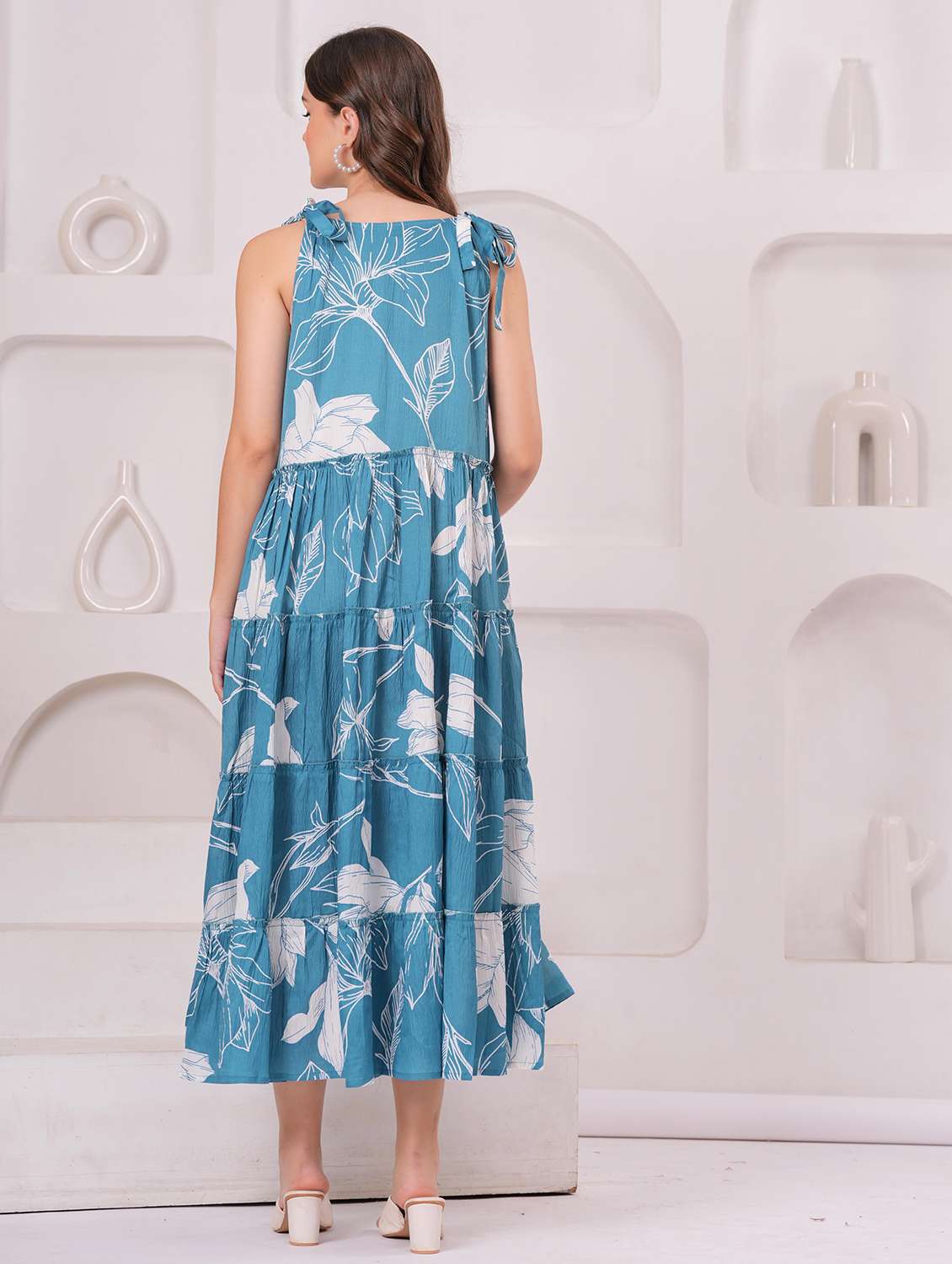 women floral printed sleeveless tiered dress - 22145863 - Standard Image - 4