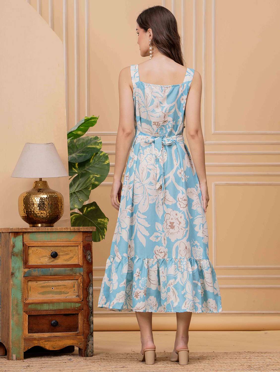 women floral printed sleeveless tiered dress - 22145864 - Standard Image - 4