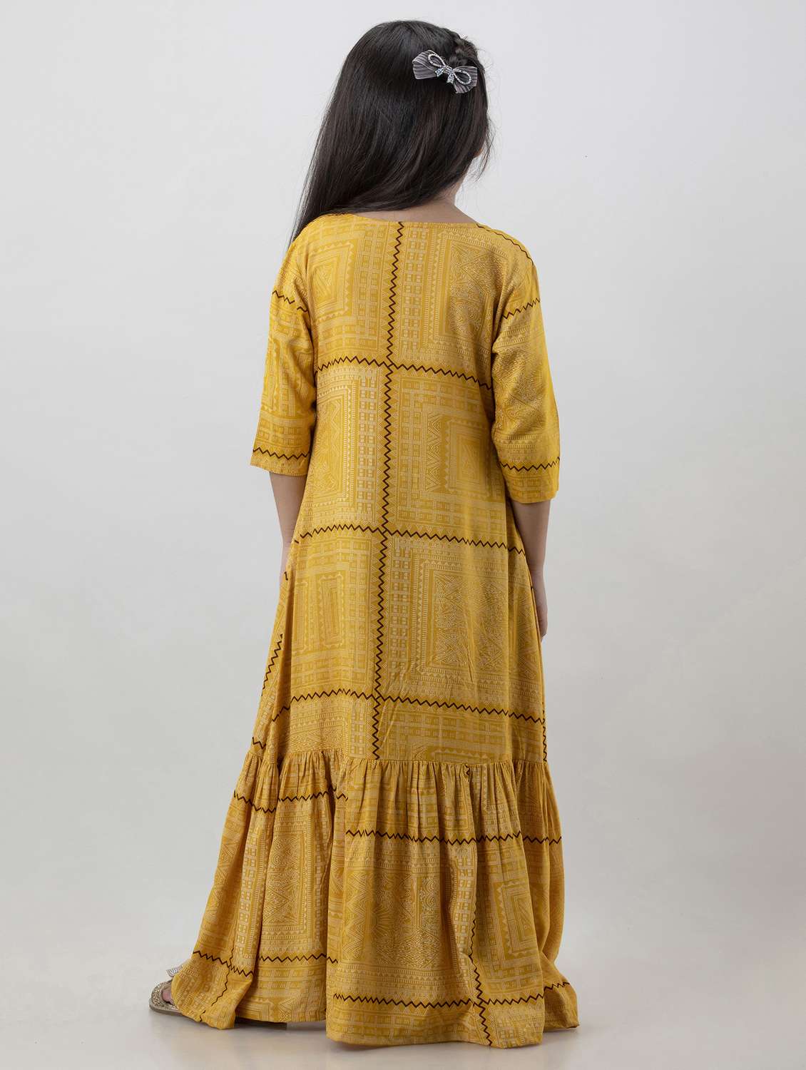 girls printed three quarter sleeve layered gown - 22145880 -  Standard Image - 4