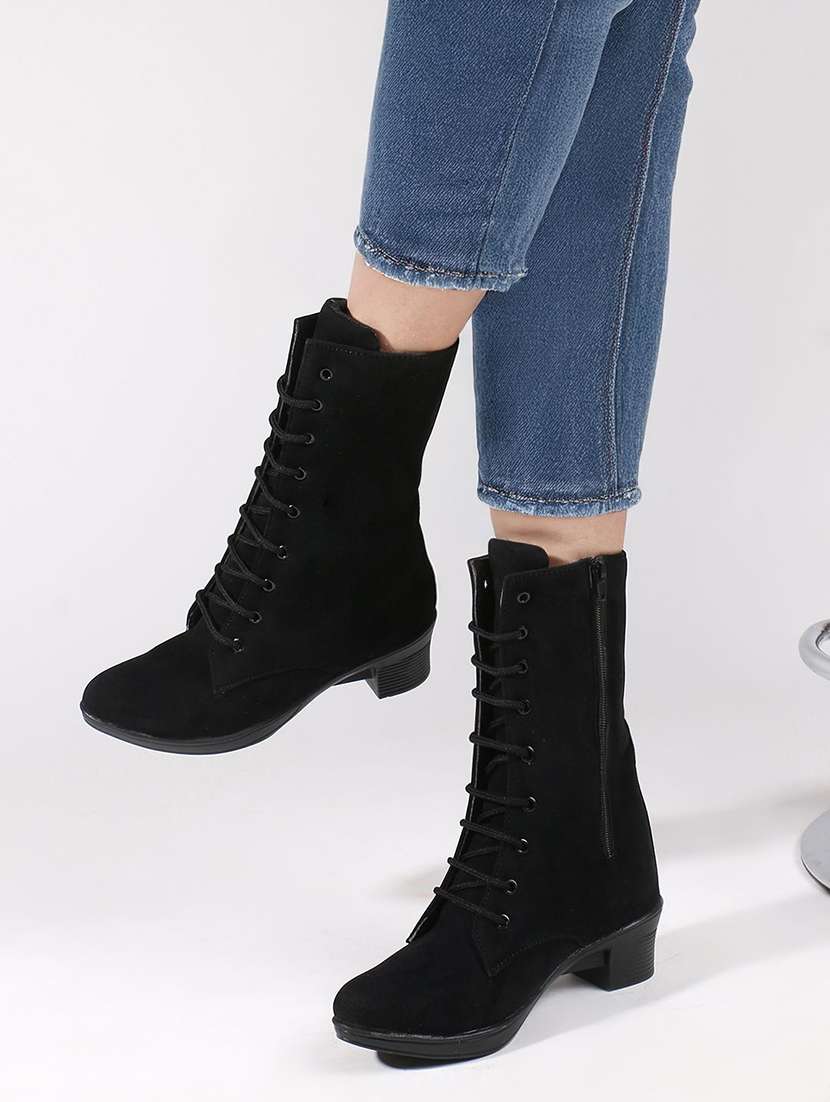 women solid lace up calf length boot - 22146132 -  Standard Image - 1