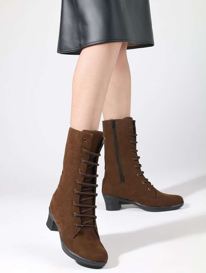 women solid lace up calf length boot - 22146133 -  Standard Image - 1