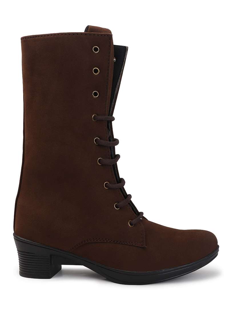 women solid lace up calf length boot - 22146133 -  Standard Image - 4