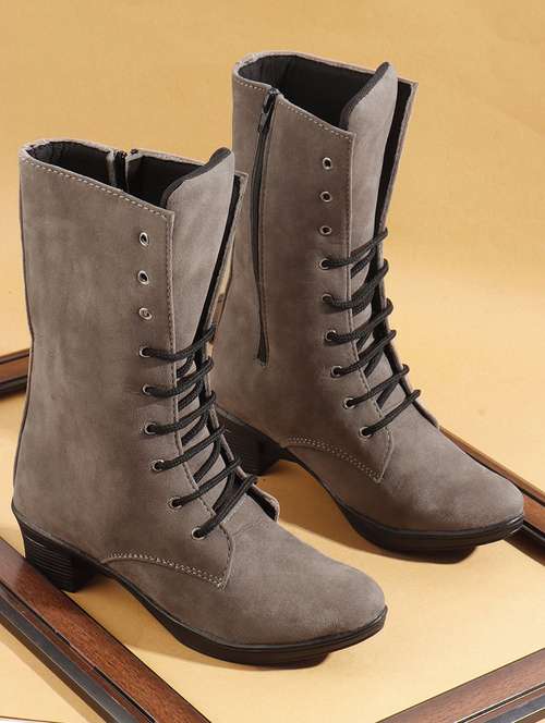 women solid lace up calf length boot - 22146134 -  Standard Image - 0