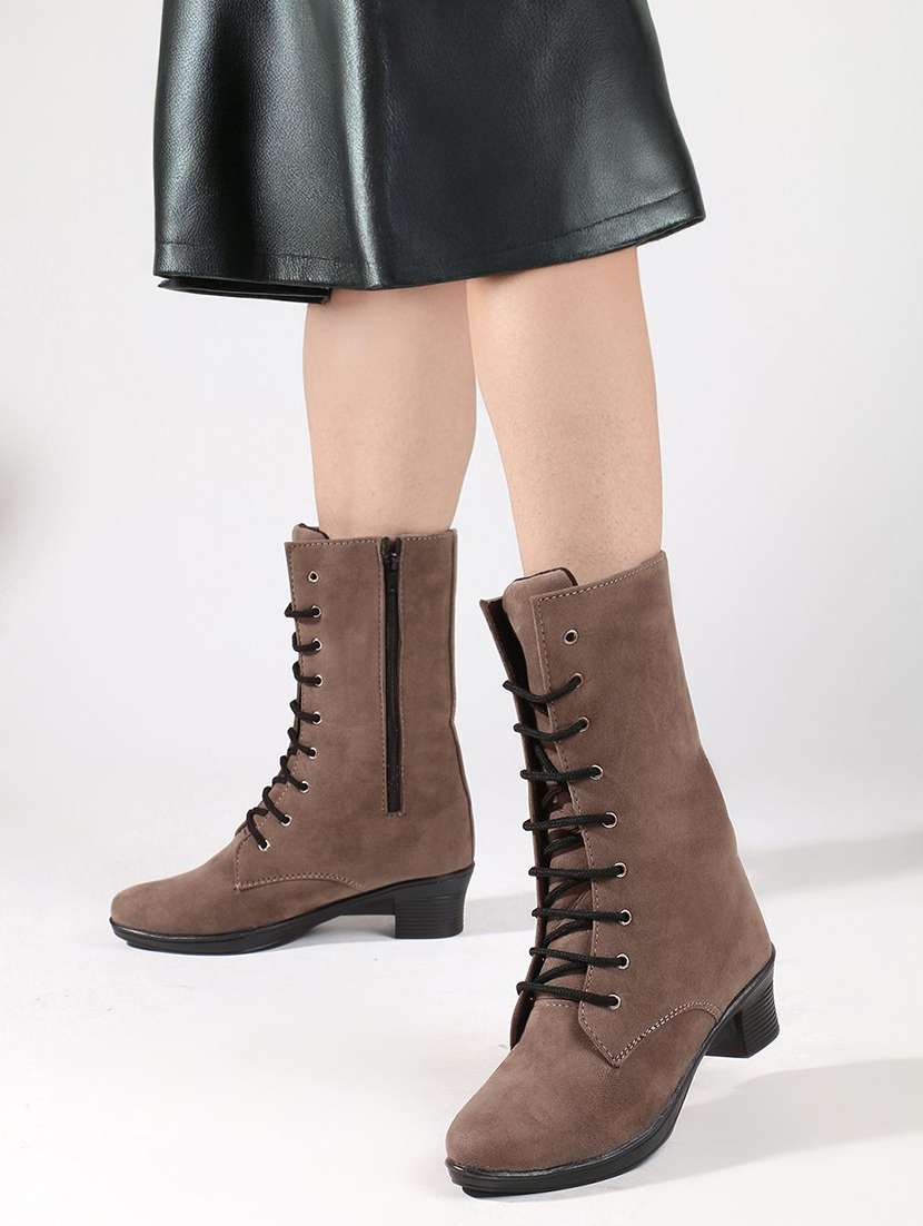 women solid lace up calf length boot - 22146134 -  Standard Image - 1