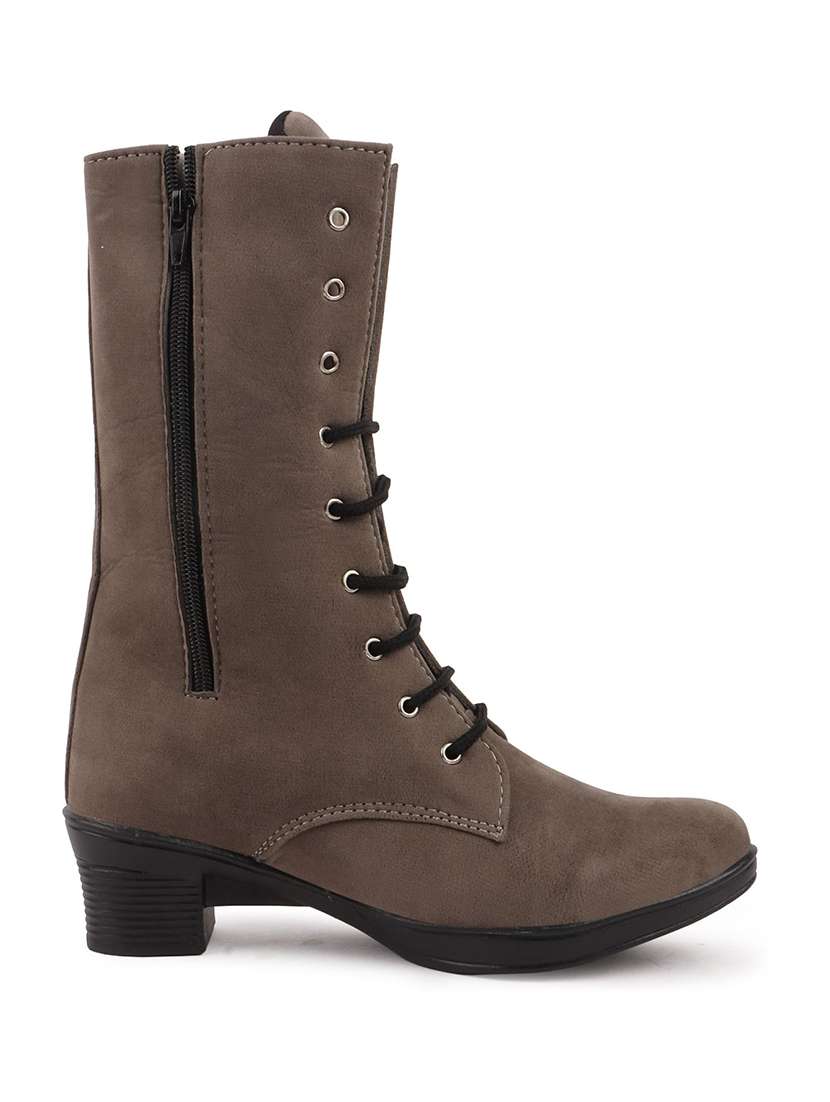 women solid lace up calf length boot - 22146134 -  Standard Image - 4