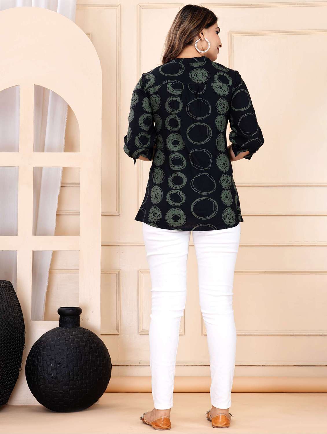 women printed three quarter sleeve ethnic top - 22146144 - Standard Image - 4