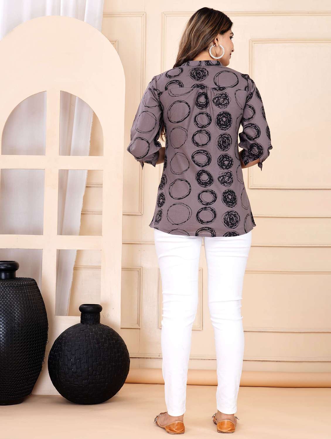 women printed three quarter sleeve ethnic top - 22146145 - Standard Image - 4