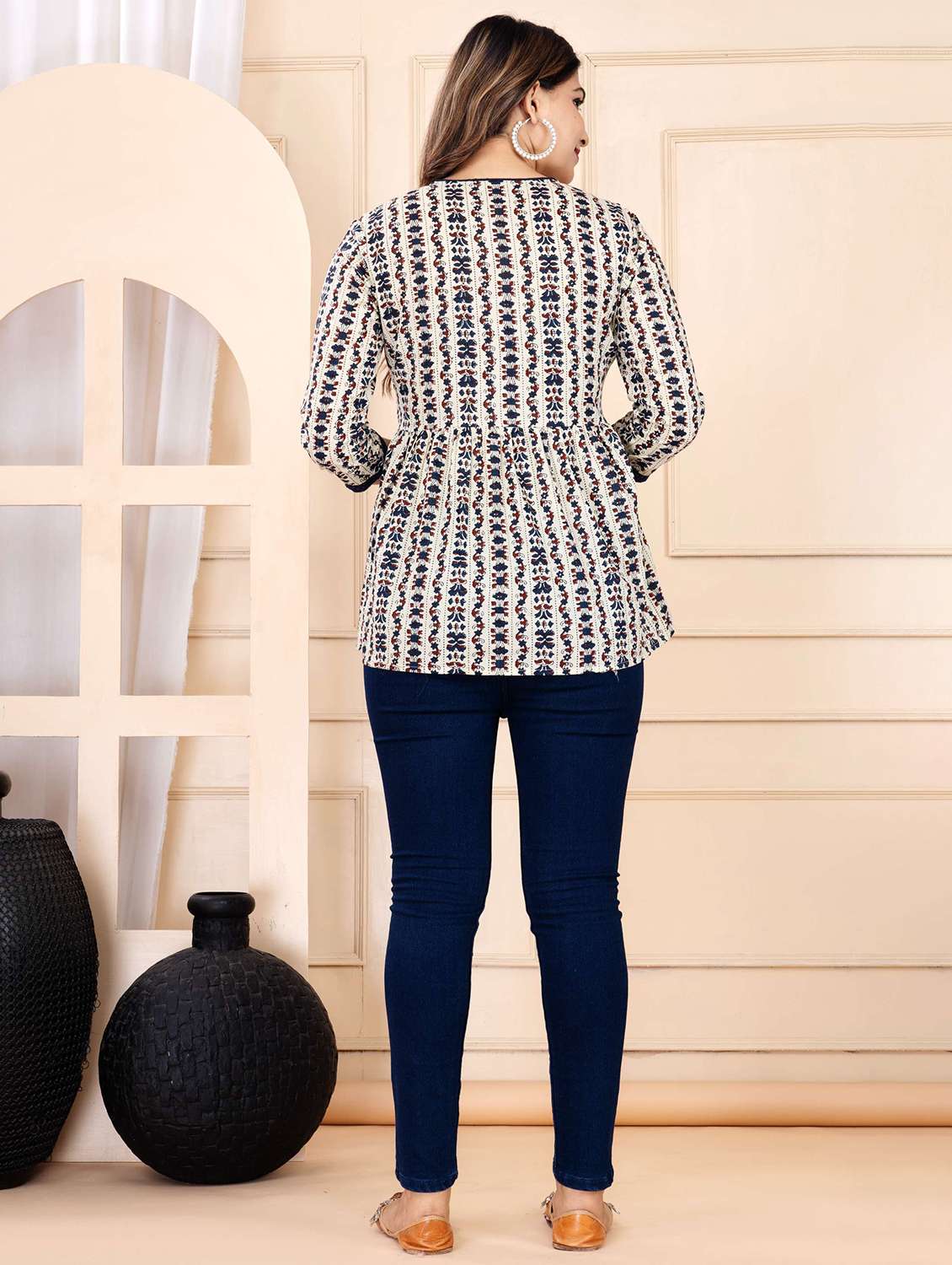 women printed three quarter sleeve ethnic top - 22146146 - Standard Image - 4