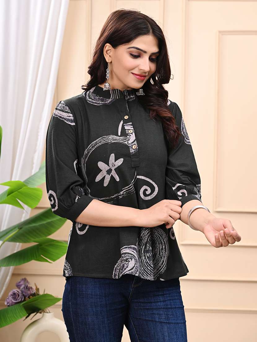 women printed three quarter sleeve ethnic top - 22146147 - Standard Image - 1