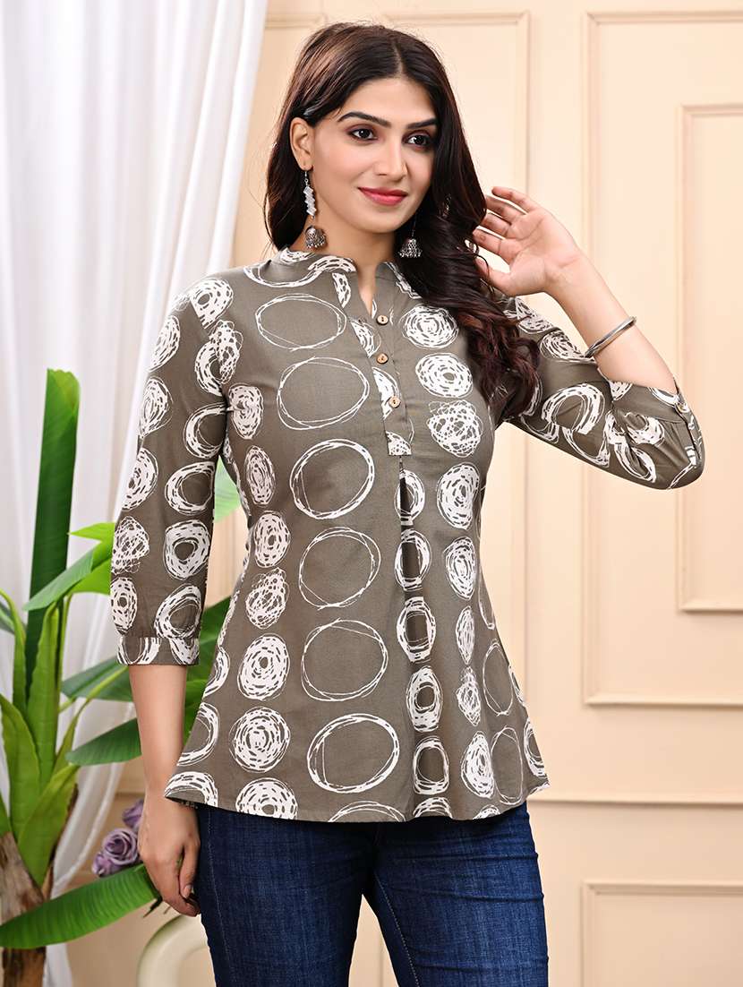 women printed three quarter sleeve ethnic top - 22146148 - Standard Image - 1