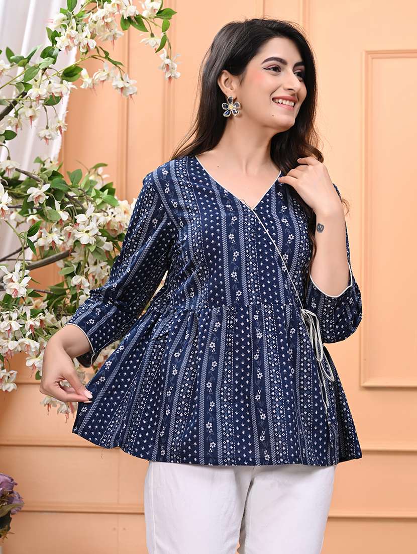 women printed three quarter sleeve ethnic top - 22146149 -  Standard Image - 1