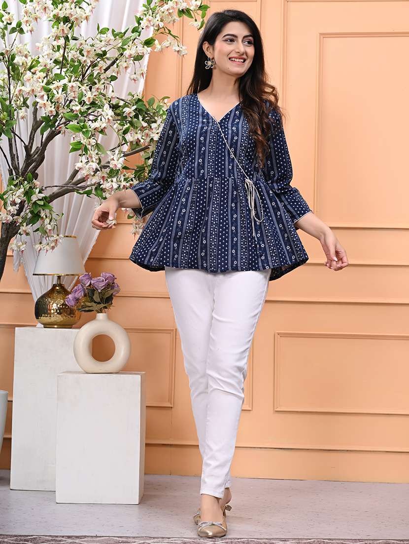 women printed three quarter sleeve ethnic top - 22146149 -  Standard Image - 4