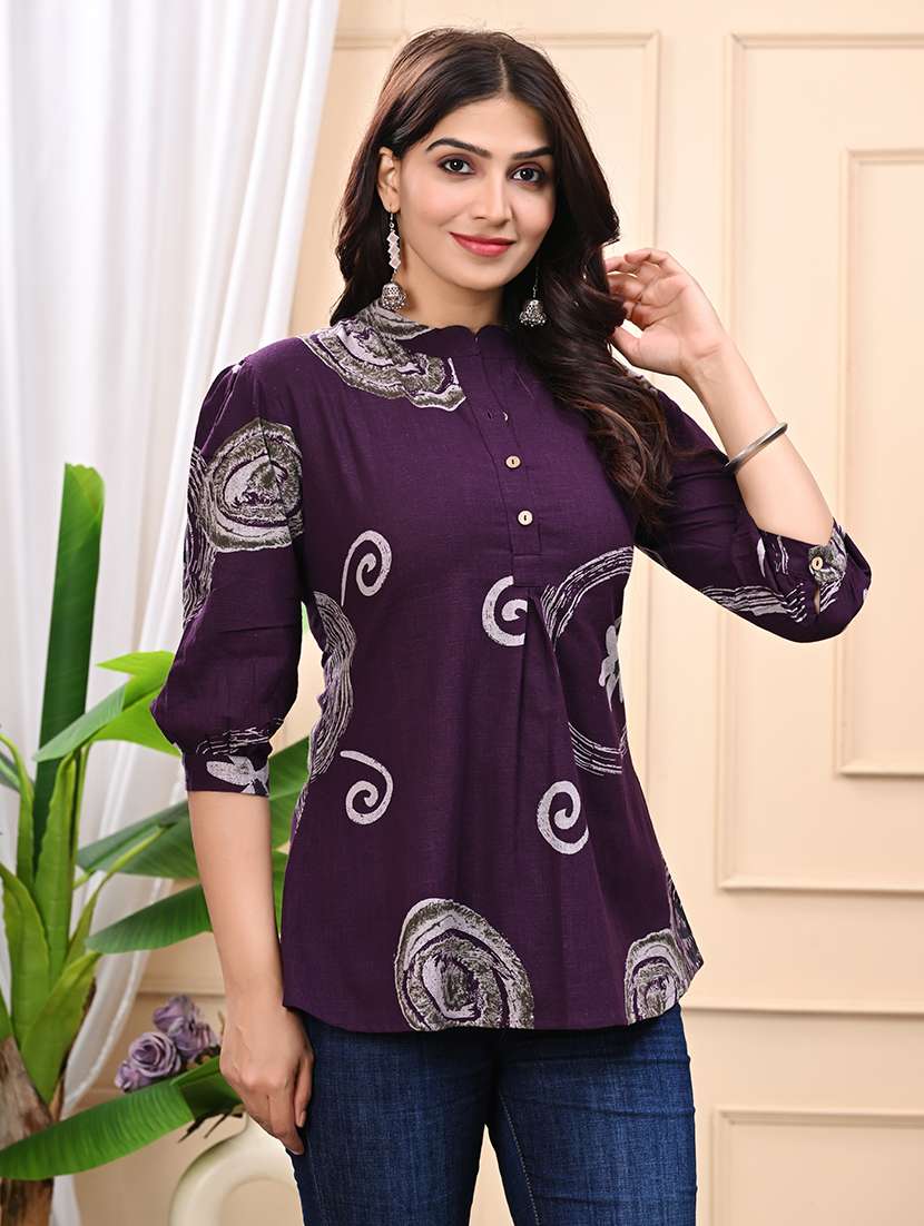 women printed three quarter sleeve ethnic top - 22146150 -  Standard Image - 1
