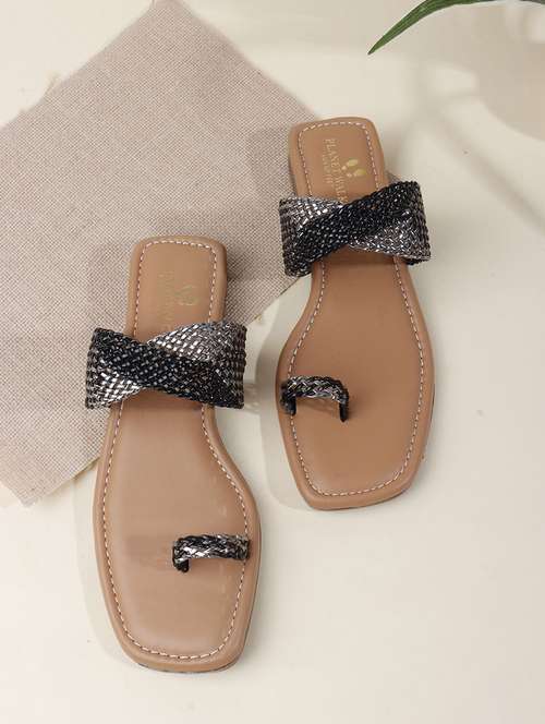 women textured one toe flat sandal - 22146151 -  Standard Image - 0