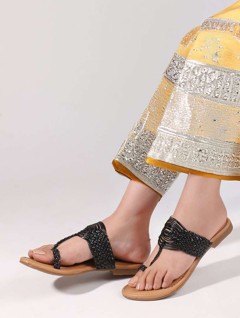 women textured one toe flat sandal - 22146154 -  Standard Image - 1