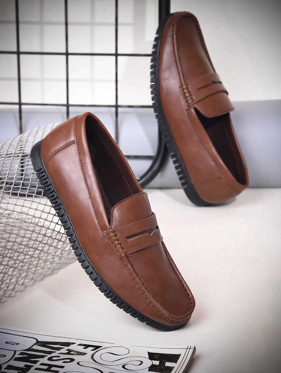 men brown slip on loafer