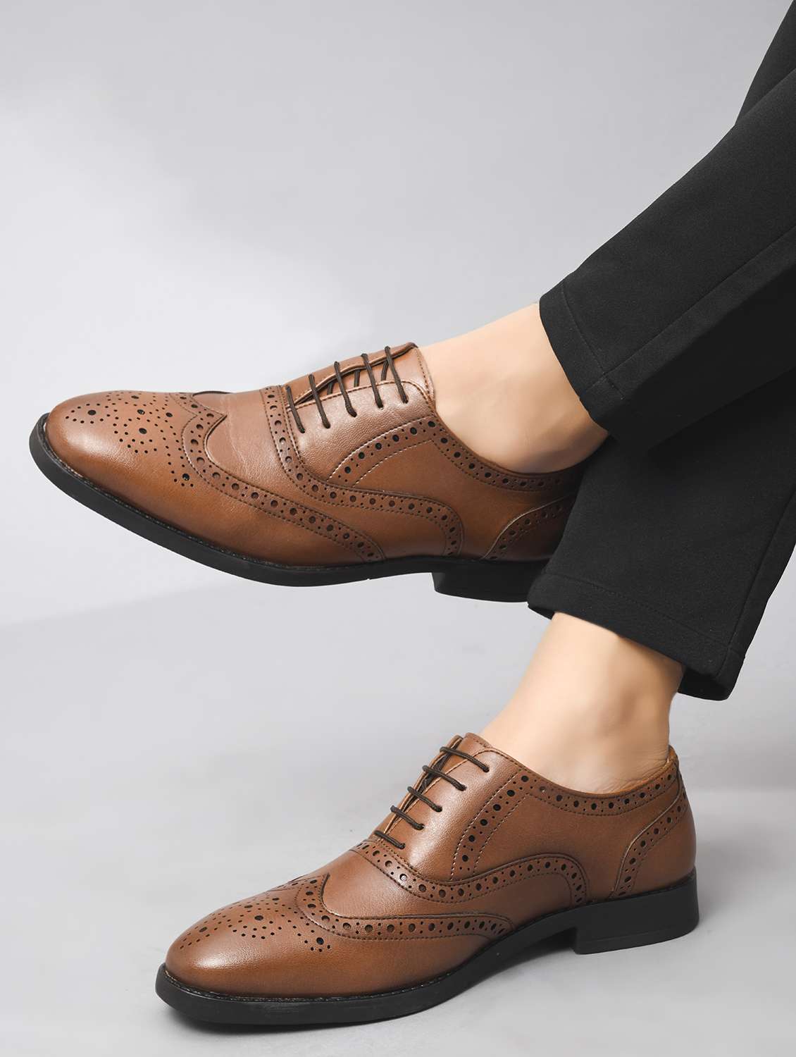 men tan lace-up brouge - 22146255 -  Standard Image - 1