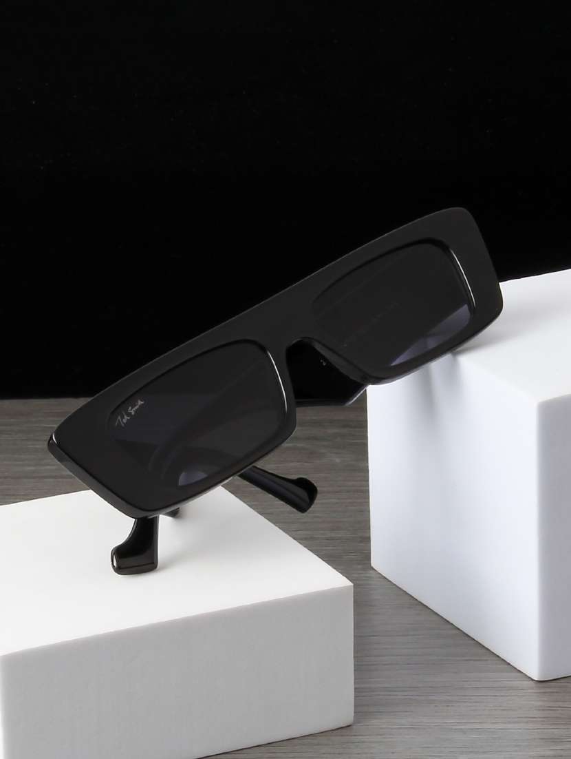 ted smith unisex browline rectangle black uv protected sunglasses