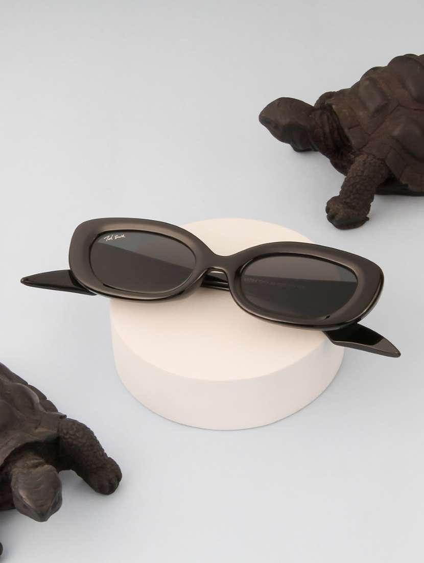 ted smith women oval black sunglasses with uv protected lenses