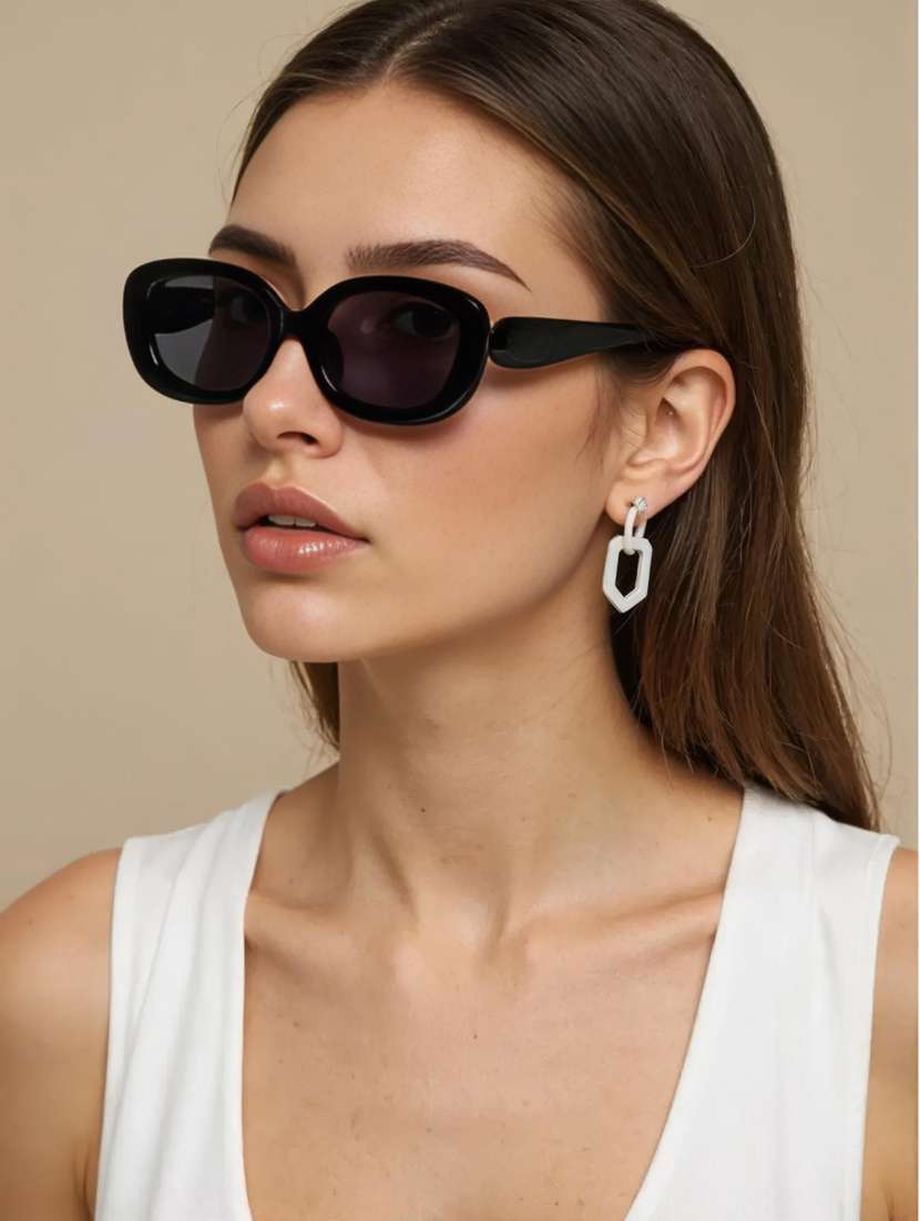 ted smith women oval black sunglasses with uv protected lenses - 22146511 -  Standard Image - 6