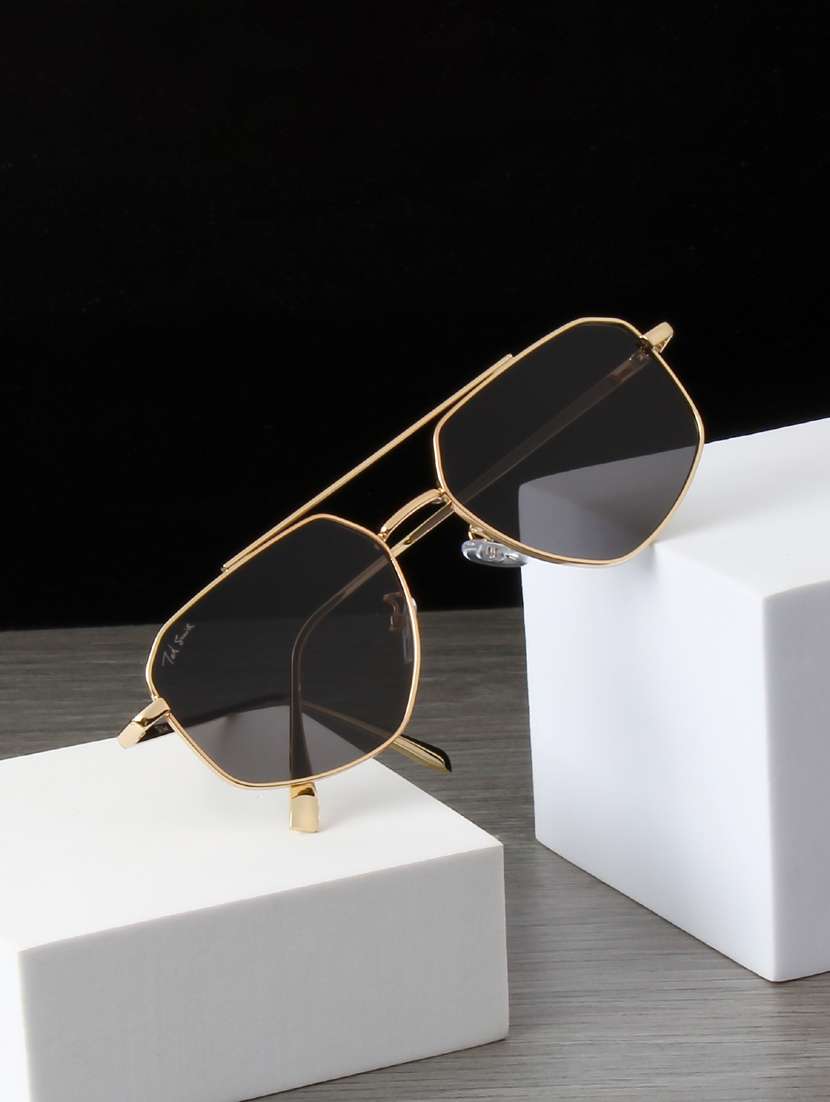 ted smith unisex aviator rhombus gold black sunglasses with uv protected lenses