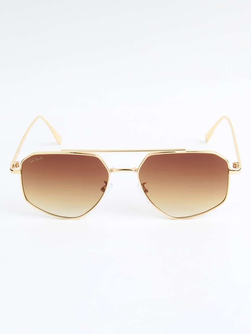 ted smith unisex aviator rhombus gold black sunglasses with uv protected lenses - 22146513 -  Standard Image - 1