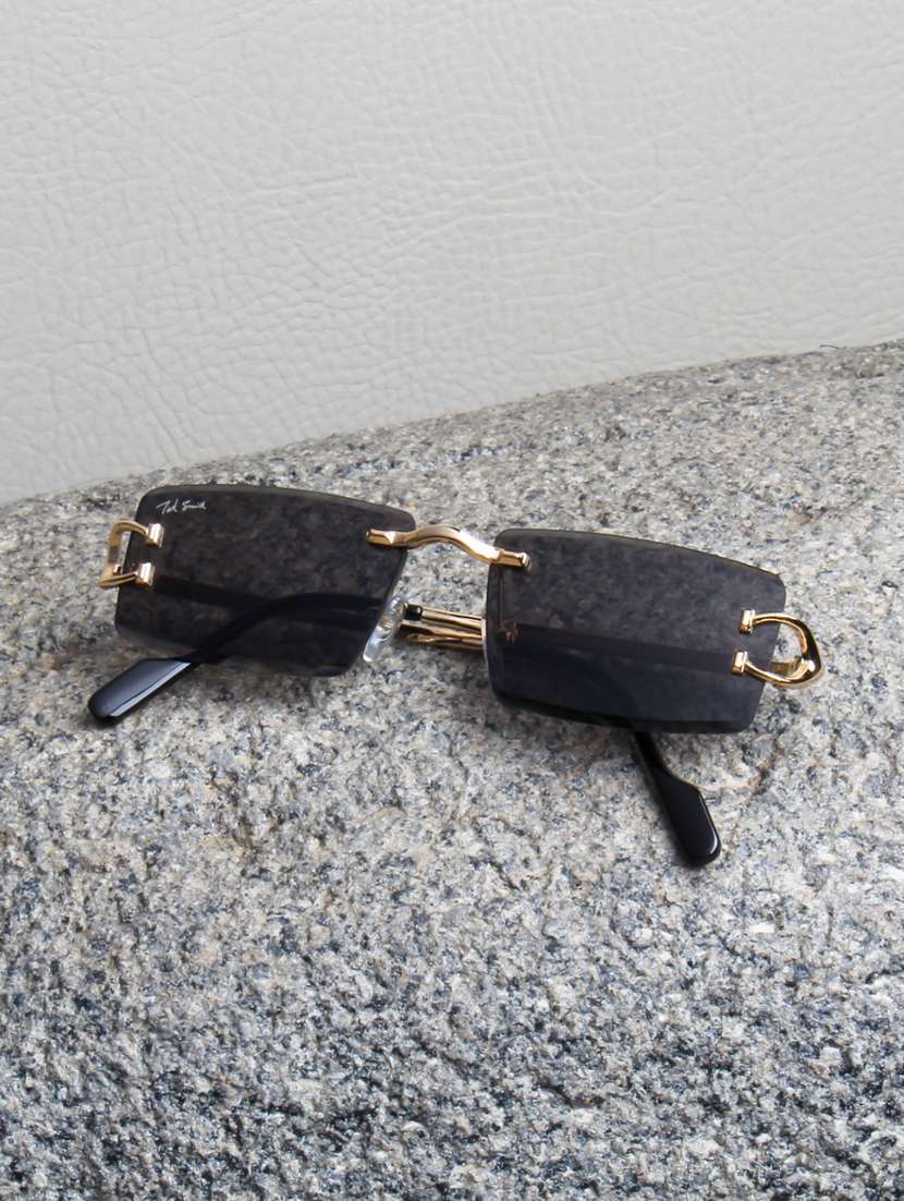ted smith unisex rimless rectangle gold black uv protected sunglasses