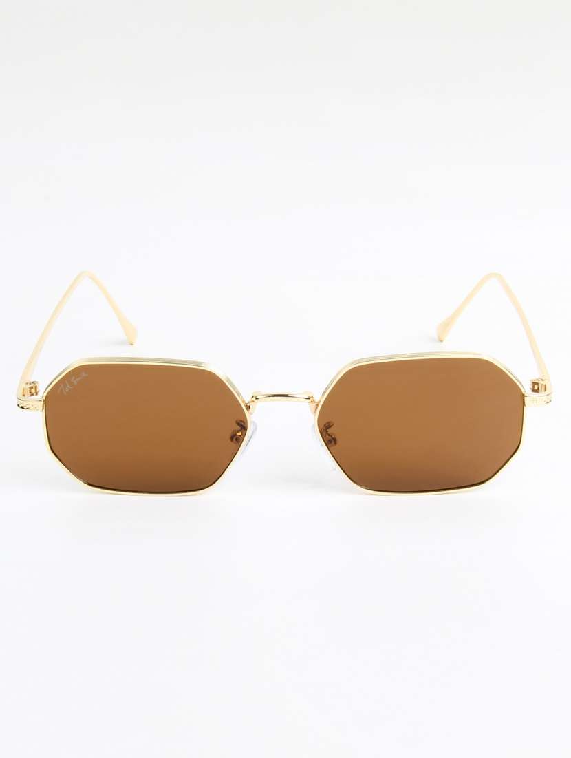 ted smith unisex septagon gold brown sunglasses with uv protected lenses - 22146517 -  Standard Image - 1