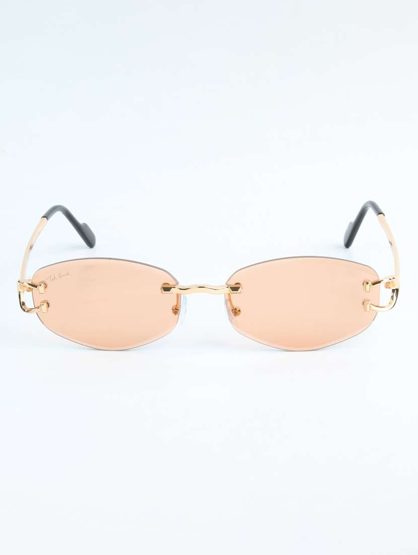 ted smith unisex rimless oval gold pink sunglasses with uv protected lenses - 22146520 -  Standard Image - 1