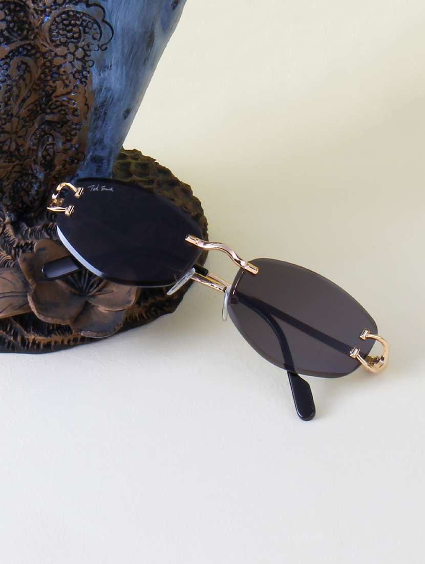 ted smith unisex rimless oval gold pink sunglasses with uv protected lenses