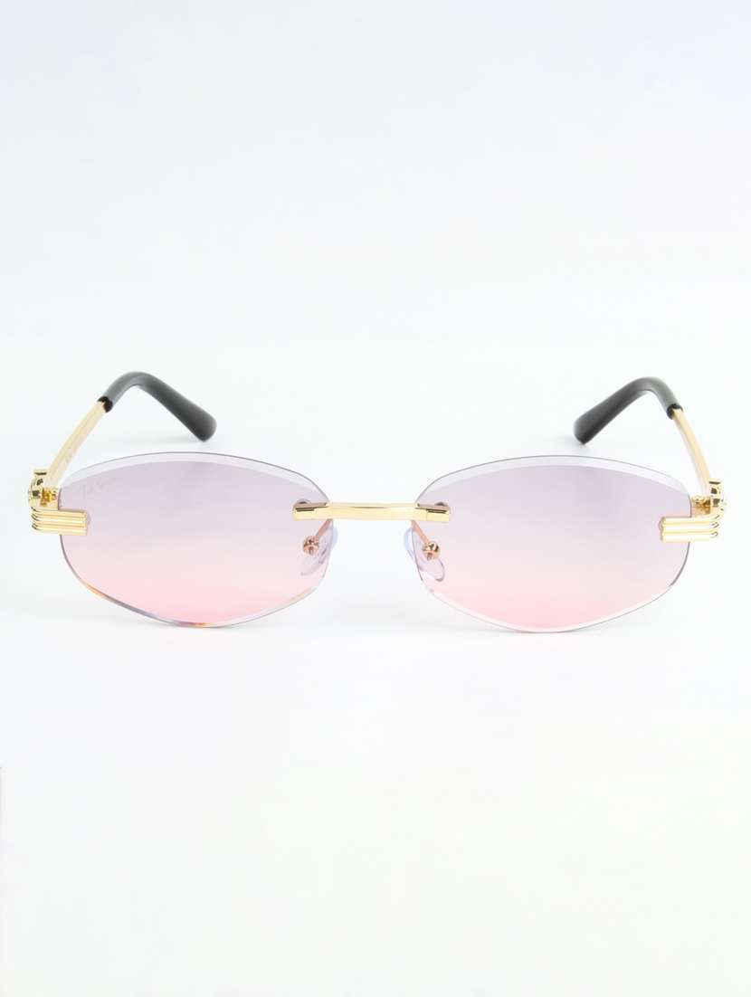 ted smith unisex rimless oval gold purple pink sunglasses with uv protected lenses - 22146524 -  Standard Image - 1
