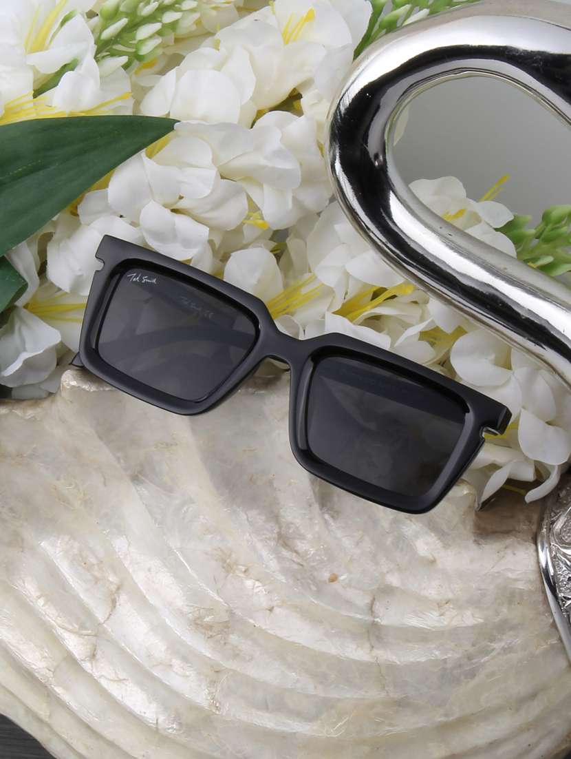 ted smith unisex rectangle black sunglasses with uv protected lenses