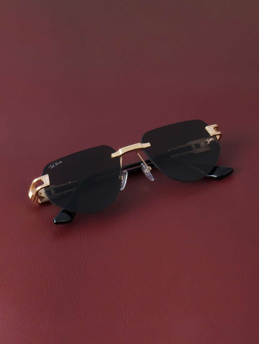 ted smith unisex rimless aviator gold black sunglasses with uv protected lenses