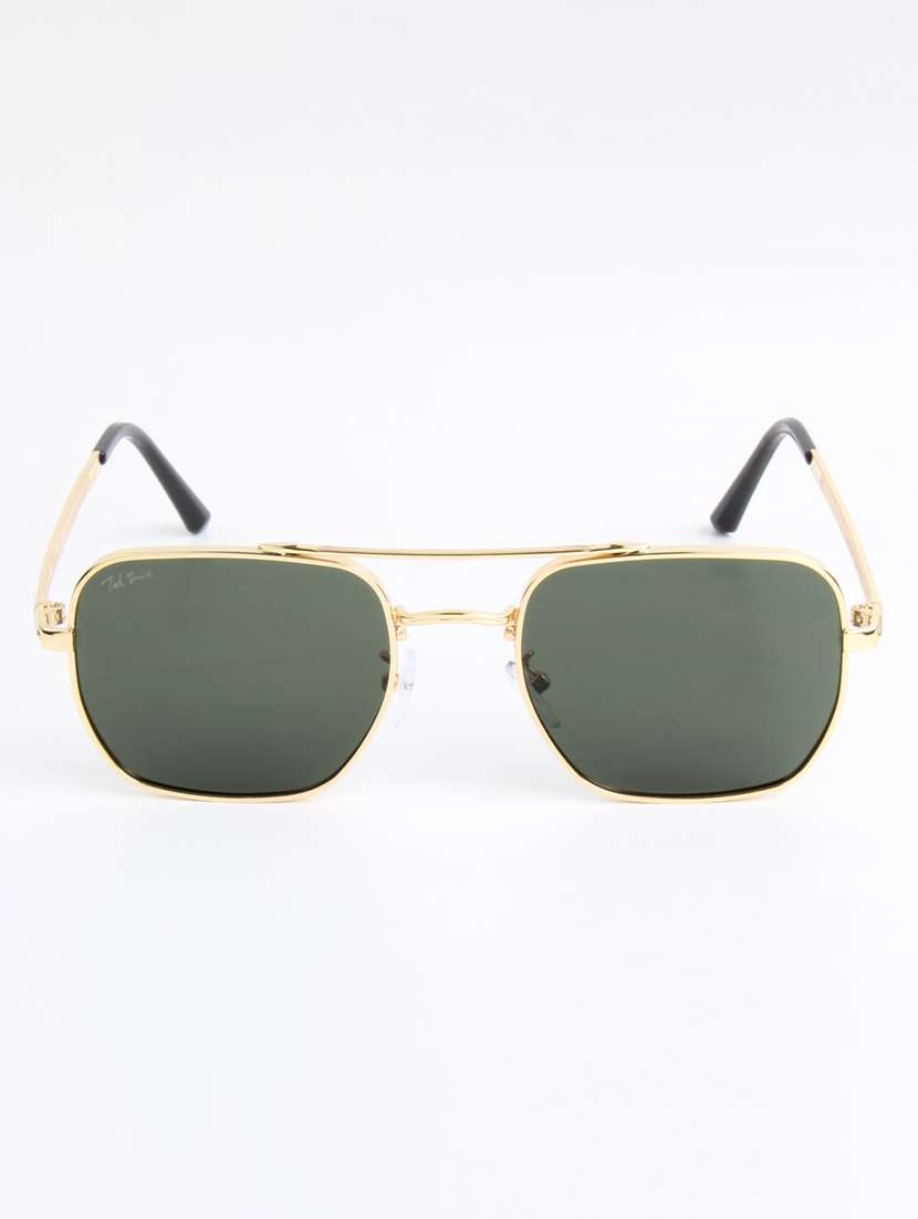 ted smith unisex aviator square gold green sunglasses with uv protected lenses - 22146540 -  Standard Image - 1
