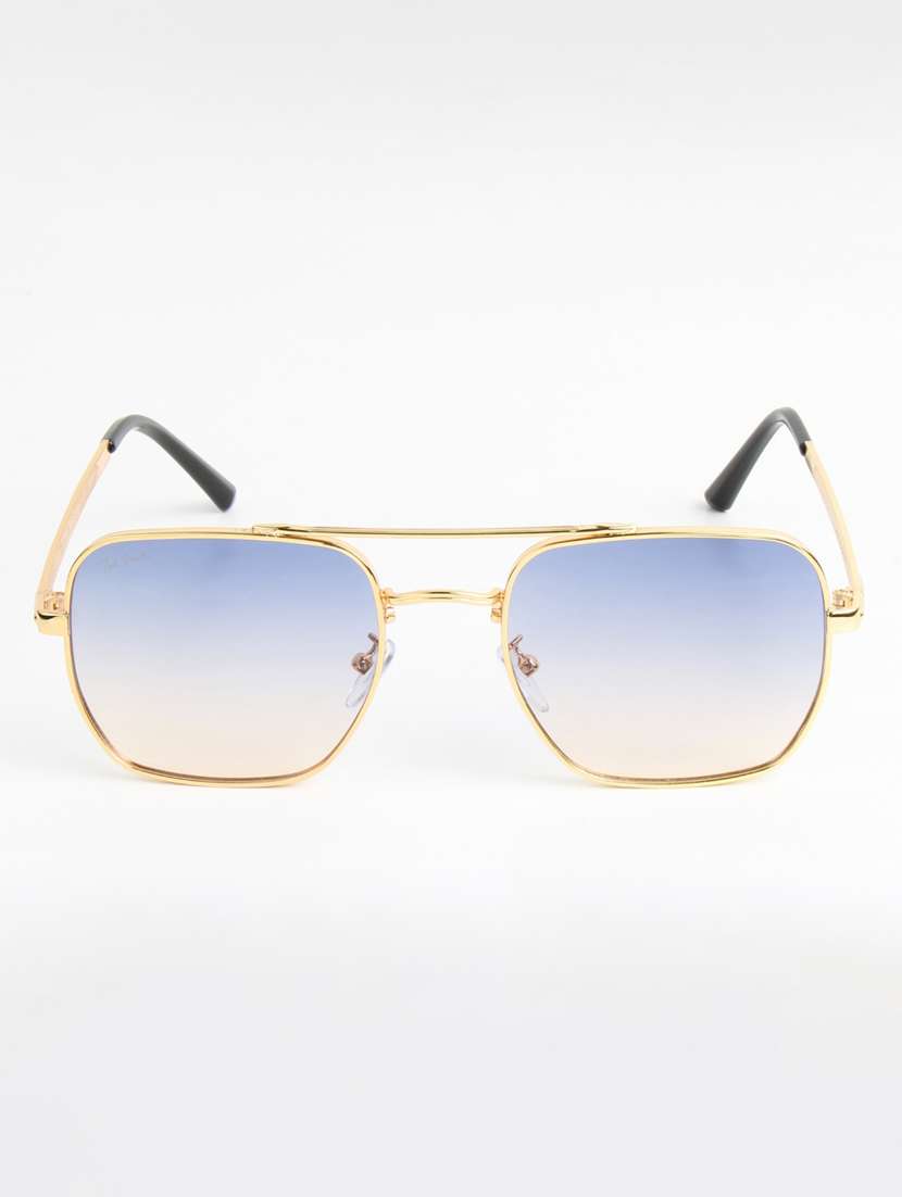 ted smith unisex aviator square gold green sunglasses with uv protected lenses - 22146543 -  Standard Image - 1