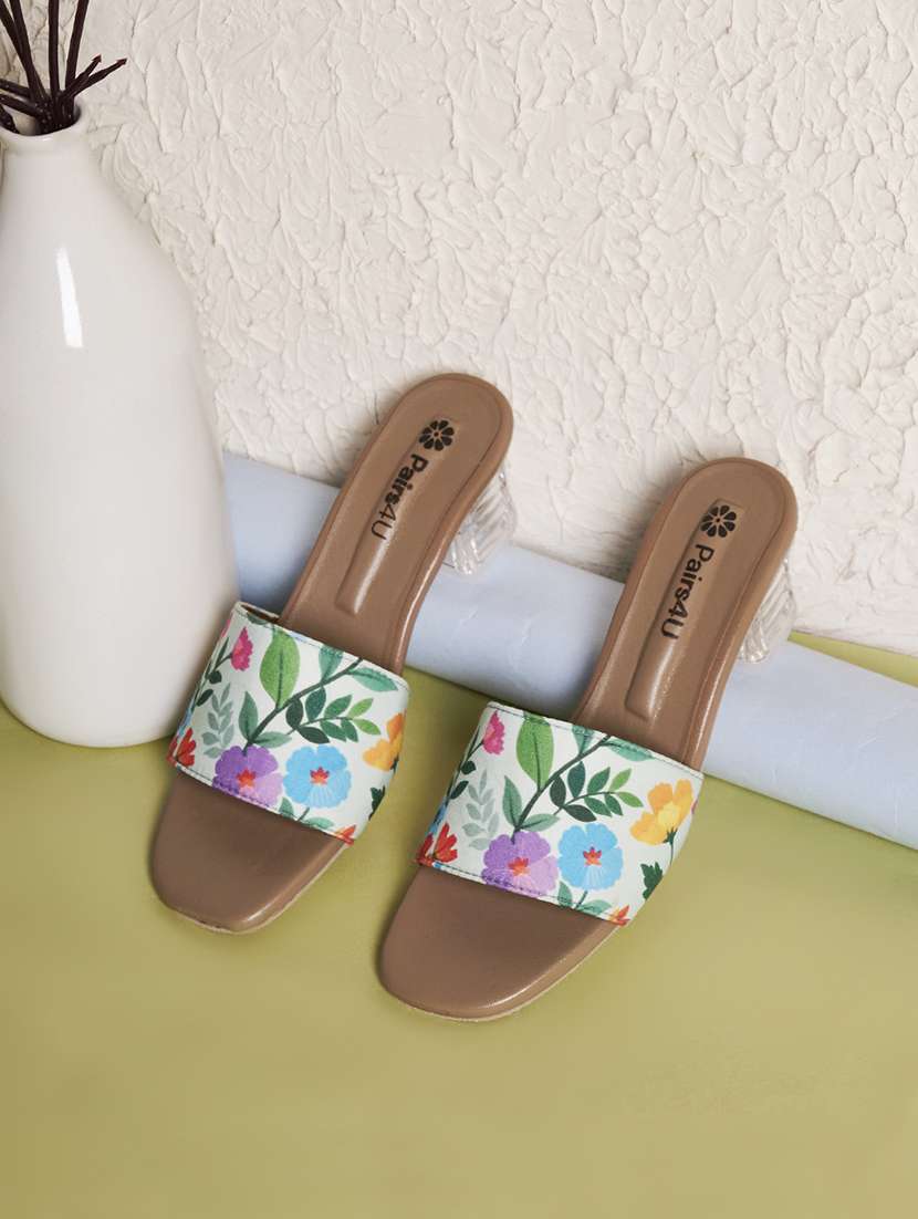 women floral printed slip on sandal