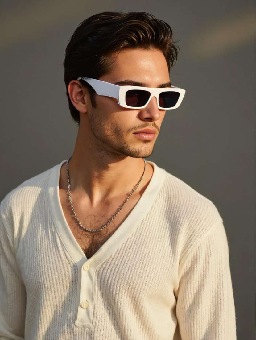 ted smith unisex browline rectangle white black uv protected sunglasses - 22146584 - Standard Image - 6