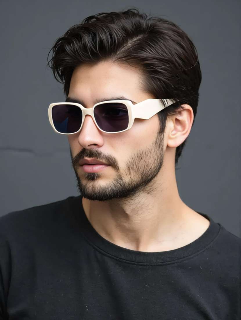 ted smith unisex regtangle beige black sunglasses with uv protected lenses - 22146589 -  Standard Image - 6