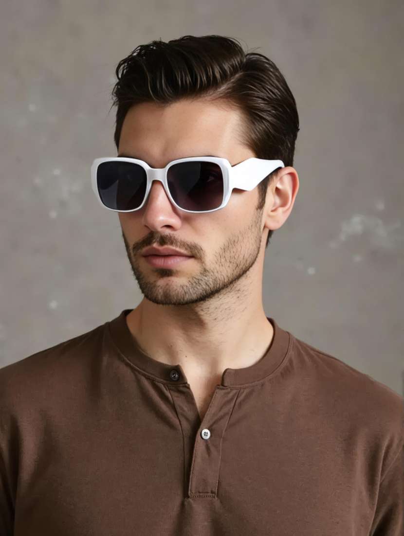 ted smith unisex regtangle white black sunglasses with uv protected lenses - 22146590 -  Standard Image - 6