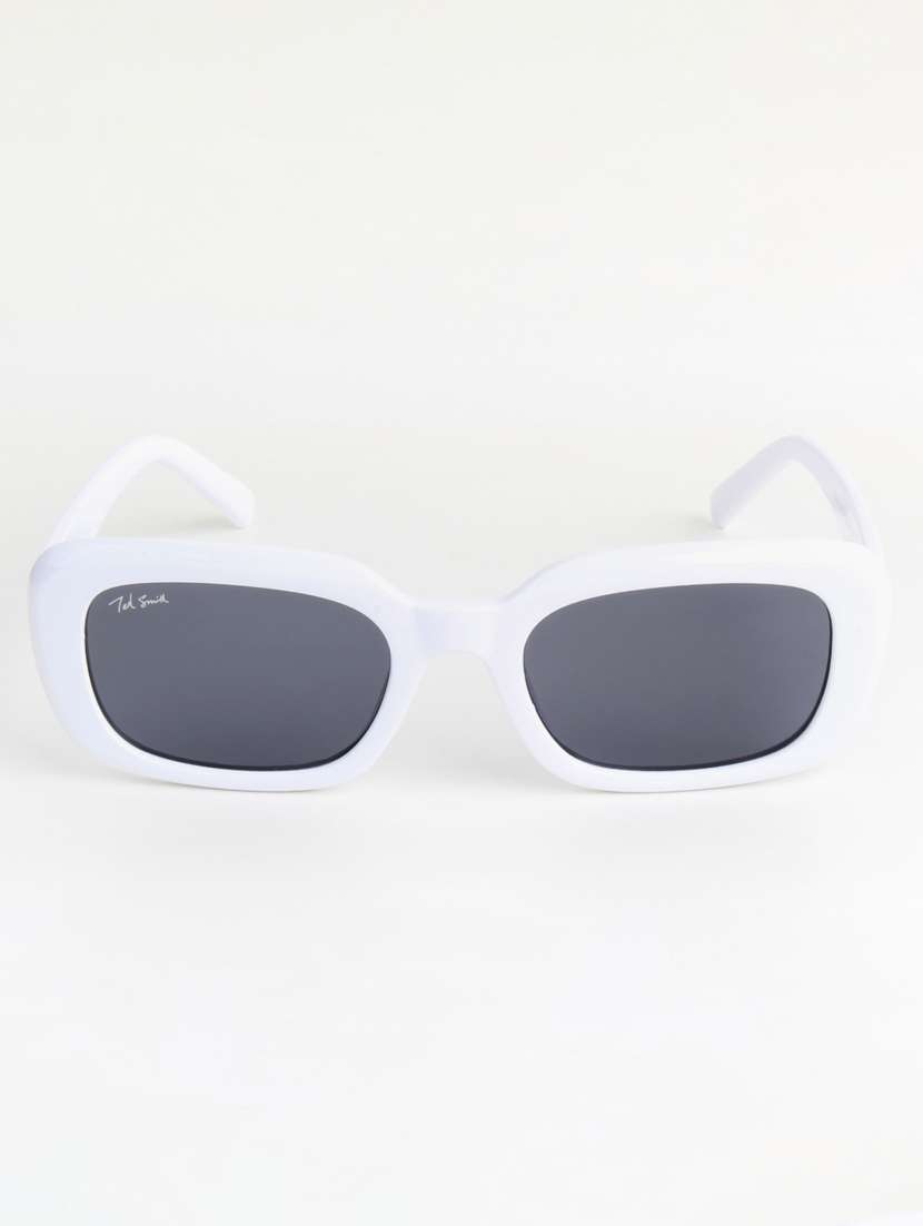 ted smith unisex rectangle white black sunglasses with uv protected lenses - 22146591 -  Standard Image - 1