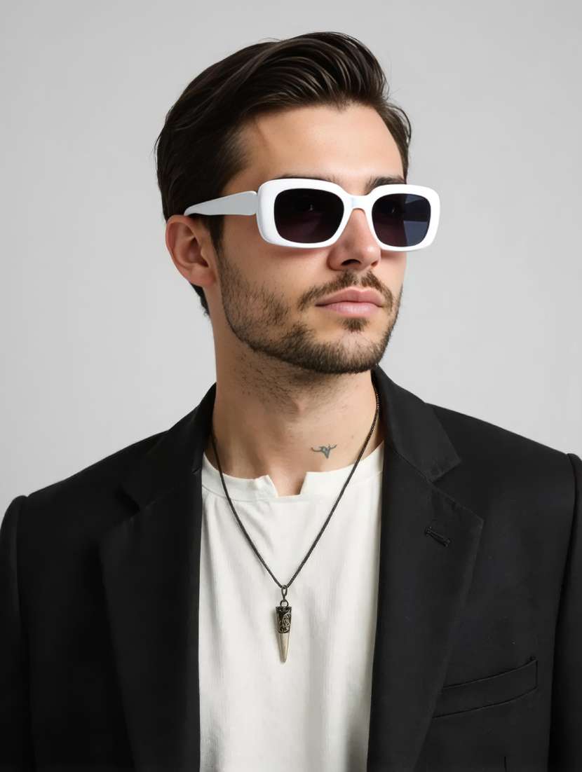 ted smith unisex rectangle white black sunglasses with uv protected lenses - 22146591 -  Standard Image - 6