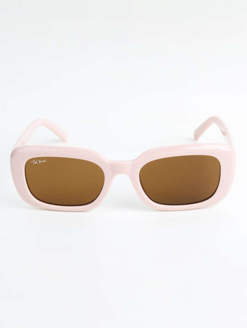 ted smith unisex rectangle pink brown sunglasses with uv protected lenses - 22146592 -  Standard Image - 1