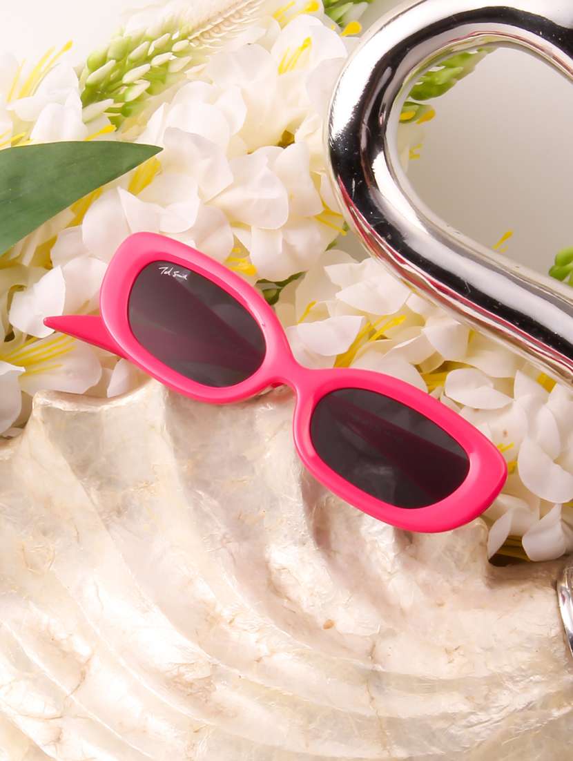 ted smith unisex oval fuchsia sunglasses with uv protected lenses