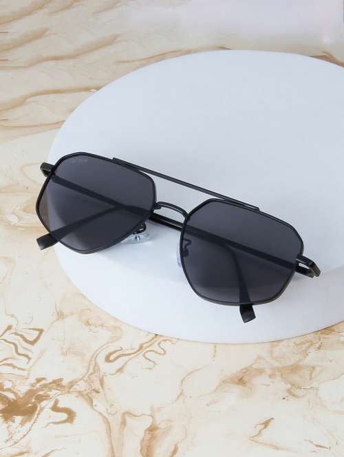 ted smith unisex aviator rhombus black sunglasses with uv protected lenses - 22146597 -  Standard Image - 0