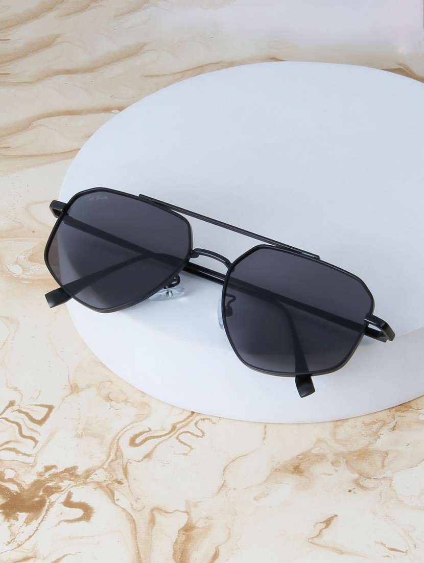 ted smith unisex aviator rhombus black sunglasses with uv protected lenses