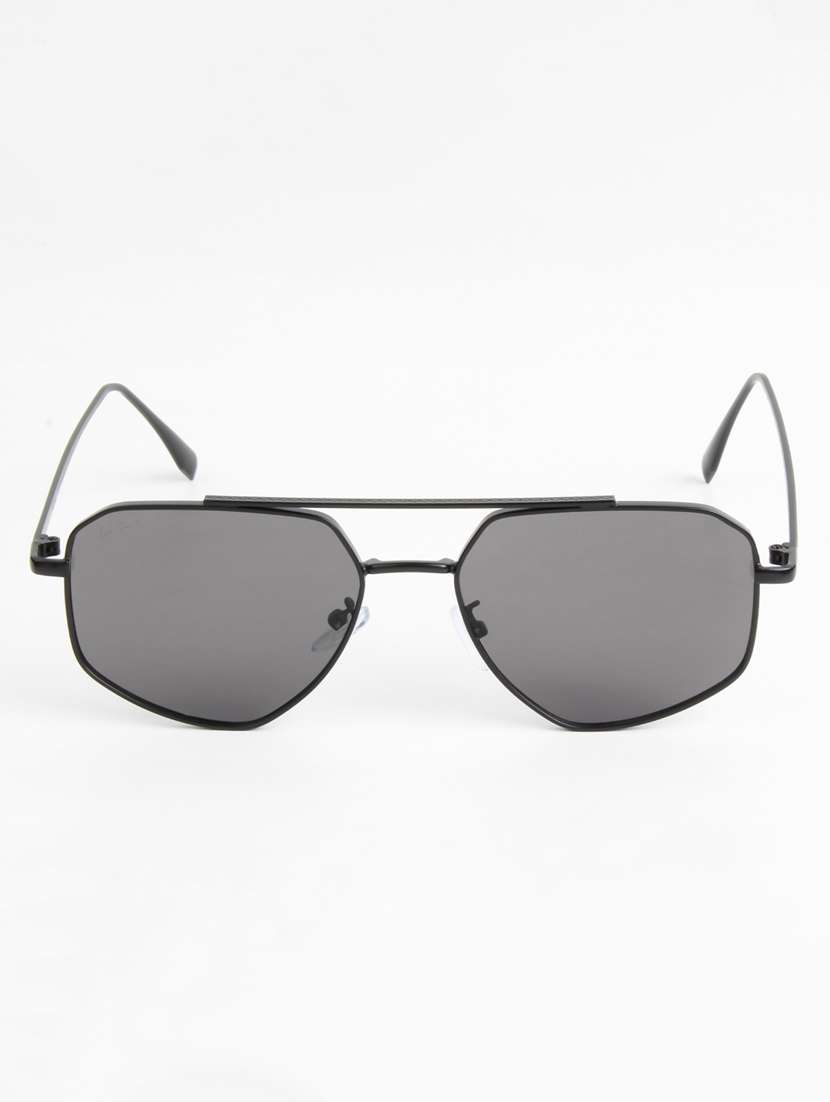 ted smith unisex aviator rhombus black sunglasses with uv protected lenses - 22146597 -  Standard Image - 1