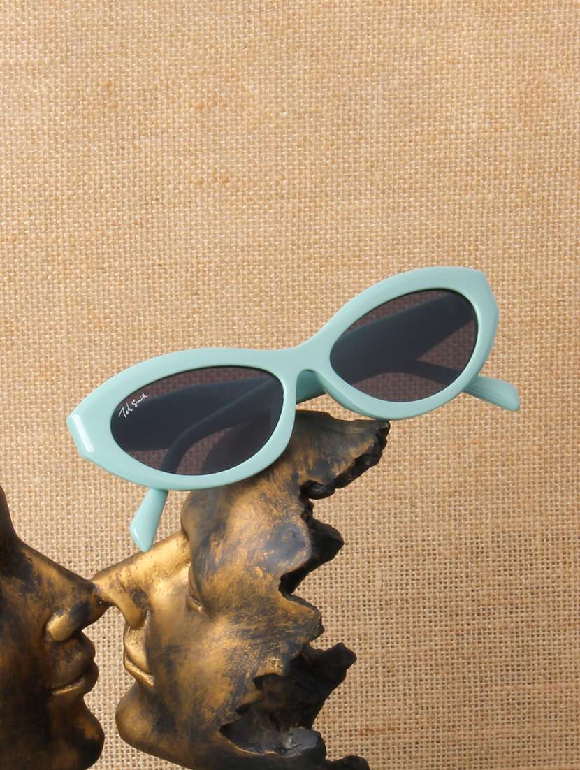 ted smith unisex cat eye aqua green black sunglasses with uv protected lenses
