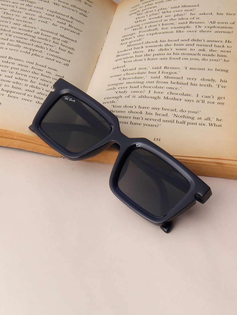 ted smith unisex rectangle blue black sunglasses with uv protected lenses