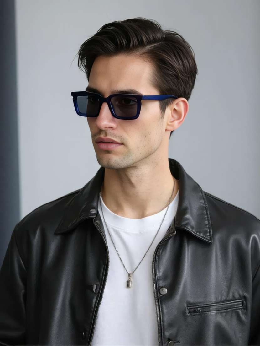 ted smith unisex rectangle blue black sunglasses with uv protected lenses - 22146604 -  Standard Image - 6