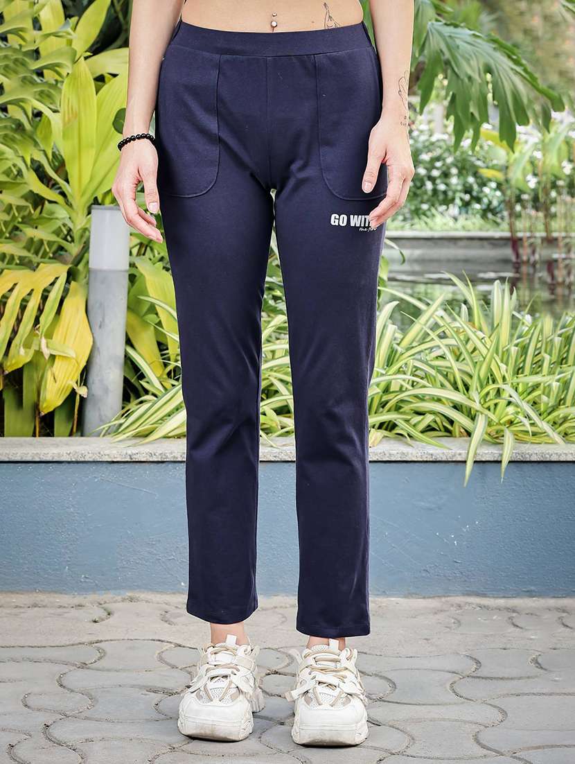women solid mid rise regular track pant